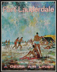 4z166 DELTA AIRLINES: FORT LAUDERDALE 22x28 travel poster '70s artwork of the beach by Jack Laycox