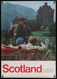 4z174 SCOTLAND 28x39 English travel poster '71 image of couple in car talking in front of castle!