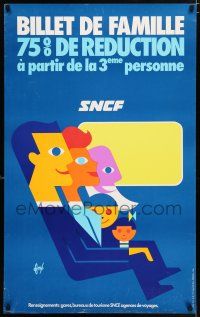 4z192 SNCF Billet De Famille style 25x39 French travel poster '71 cool railroad train art!