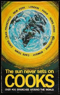 4z170 SUN NEVER SETS ON COOKS 25x40 travel poster '60s cool image of the earth, the sun never sets