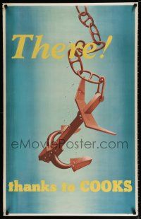 4z171 THERE THANKS TO COOKS 25x40 travel poster '50s artwork of anchor being lowered into water!