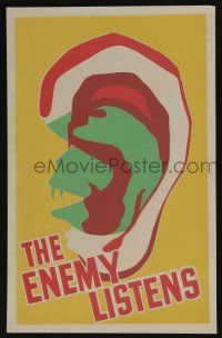 4z129 ENEMY LISTENS 11x17 WWII war poster '43 wild M. Anderson art of demonic face inside ear!
