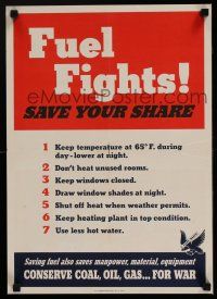 4z130 FUEL FIGHTS! SAVE YOUR SHARE 14x20 WWII war poster '43 tips for fuel conservation!