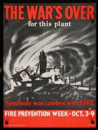 4z149 WAR'S OVER FOR THIS PLANT 12x16 WWII war poster '43 RF art of a burning factory building!