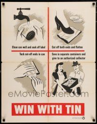4z154 WIN WITH TIN 22x28 WWII war poster '42 cool tips for how to collect the metal!