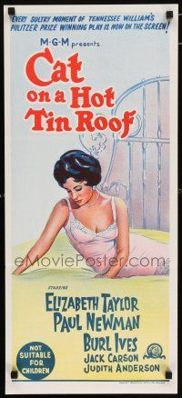 5b022 CAT ON A HOT TIN ROOF Aust daybill R66 art of Elizabeth Taylor in nightie on bed!