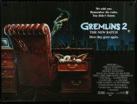 5b203 GREMLINS 2 British quad '90 great Winters artwork of Gremlin in executive chair!