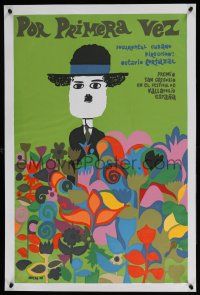 5b051 FOR THE FIRST TIME Cuban R90s cool Munoz Bachs art of Charlie Chaplin in flower field!
