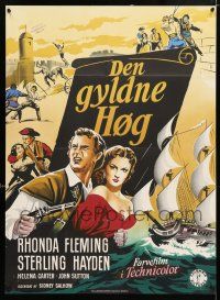 5b643 GOLDEN HAWK Danish '52 art of pretty Rhonda Fleming & swashbuckling Sterling Hayden!