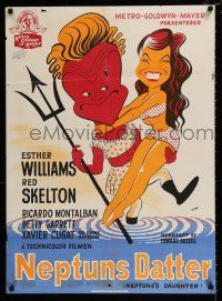 5b685 NEPTUNE'S DAUGHTER Danish '50 Gaston art of Red Skelton & sexy Esther Williams!