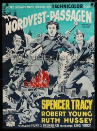 5b687 NORTHWEST PASSAGE Danish '53 cool art of Spencer Tracy, Robert Young!