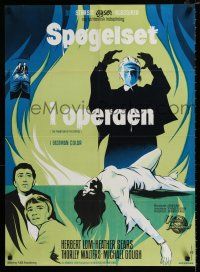 5b696 PHANTOM OF THE OPERA Danish '62 Hammer horror, Herbert Lom, cool art by Stevenov!