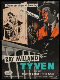 5b720 THIEF Danish '52 cool Wenzel film noir art of Ray Milland & Rita Gam!