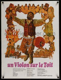 5b389 FIDDLER ON THE ROOF French 24x32 '71 cool artwork of Topol & cast by Ted CoConis!