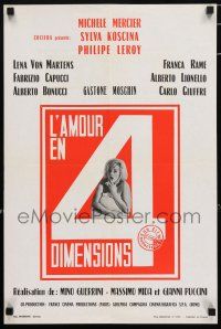 5b461 LOVE IN FOUR DIMENSIONS French 16x24 '66 great close-up image of sexy woman in 4!