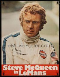 5b015 LE MANS white title German '71 intense close up of race car driver Steve McQueen in uniform!