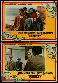 5b040 CHINATOWN set of 4 Italian photobustas '74 image of Jack Nicholson at gunpoint, John Huston!