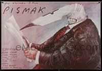 5b333 PISMAK Polish 26x38 '84 creepy Andrzej Pagowski art of man w/fountain pen head!