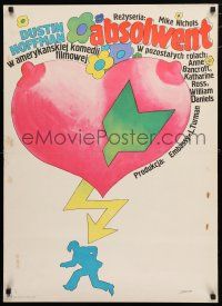 5b261 GRADUATE Polish 23x33 '73 Dustin Hoffman & Anne Bancroft, cool Zbikowski art of man running!