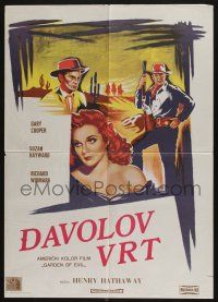 5b529 GARDEN OF EVIL Yugoslavian 20x28 '54 cool art of Gary Cooper, Susan Hayward & Richard Widmark!