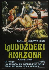 5b547 MAKE THEM DIE SLOWLY Yugoslavian 19x28 '87 Umberto Lenzi's Cannibal Ferox, torture art!