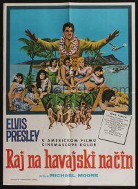 5b562 PARADISE - HAWAIIAN STYLE Yugoslavian20x27 '66 Elvis Presley on beach w/sexy tropical babes!