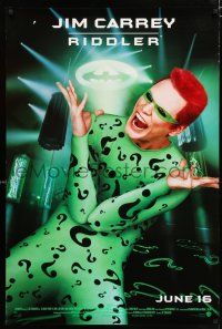 5c091 BATMAN FOREVER advance DS 1sh '95 cool image of Jim Carrey as The Riddler!