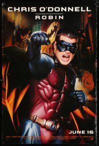 5c090 BATMAN FOREVER advance DS 1sh '95 cool image of angry Chris O'Donnell as Robin!