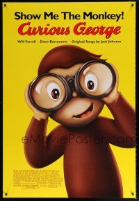 5c177 CURIOUS GEORGE DS 1sh '06 Will Ferrell & Drew Barrymore, art of cute monkey w/ binoculars!