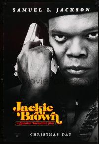5c417 JACKIE BROWN teaser DS 1sh '97 Quentin Tarantino, cool image of Samuel L. Jackson!