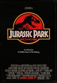 5c423 JURASSIC PARK advance 1sh '93 Steven Spielberg, Richard Attenborough re-creates dinosaurs!