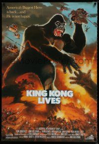 5c429 KING KONG LIVES 1sh '86 great artwork of huge unhappy ape attacked by army!