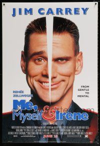 5c464 ME, MYSELF & IRENE style A advance DS 1sh '00 wacky portrait image of two-faced Jim Carrey!