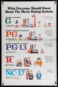 5c492 MOVIE RATING SYSTEM 1sh '90 helpful MPAA guide, cool artwork by Clarke!