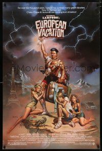 5c518 NATIONAL LAMPOON'S EUROPEAN VACATION 1sh '85 Vallejo art of Chevy Chase, Beverly D'Angelo!