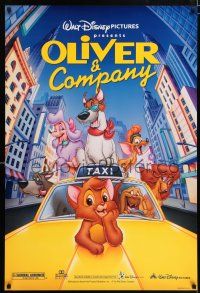 5c536 OLIVER & COMPANY DS 1sh R96 great art of Walt Disney cats & dogs in New York City!