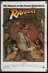 5c587 RAIDERS OF THE LOST ARK 1sh R80s great art of adventurer Harrison Ford by Richard Amsel!