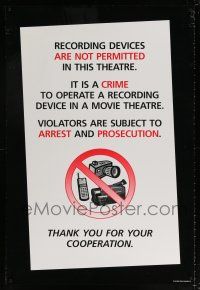 5c594 RECORDING DEVICES ARE NOT PERMITTED IN THIS THEATRE DS 1sh '90s recording movies is a crime!