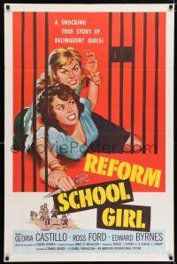 5c003 REFORM SCHOOL GIRL 1sh '57 classic AIP bad girl catfight behind bars artwork!