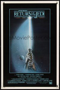5c604 RETURN OF THE JEDI 1sh '83 George Lucas classic, great artwork of hands holding lightsaber!