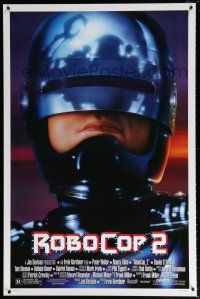 5c617 ROBOCOP 2 1sh '90 super close up of cyborg policeman Peter Weller, sci-fi sequel!