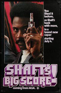 5c641 SHAFT'S BIG SCORE teaser 1sh '72 great different image of mean Richard Roundtree with gun!