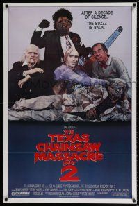 5c738 TEXAS CHAINSAW MASSACRE PART 2 1sh '86 Tobe Hooper horror sequel, cool family portrait!