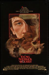 5c845 YOUNG SHERLOCK HOLMES 1sh '85 Steven Spielberg, Nicholas Rowe, really cool detective art!