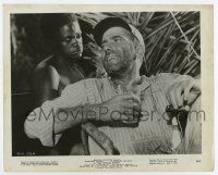 5d053 AFRICAN QUEEN 8x10 still '52 c/u of Humphrey Bogart having a drink & cigar by native man!