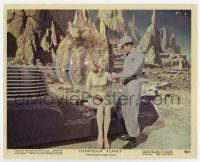 5d011 FORBIDDEN PLANET color 8x10 still #5 '56 Jack Kelly helps sexy Anne Francis from rocket sled!