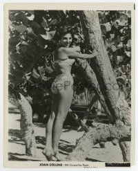 5d492 JOAN COLLINS 8x10.25 still '66 full-length in sexy two-piece bikini posing by tree on beach!