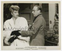 5d568 LURED 8.25x10 still '47 Lucille Ball in fur coat looks worried at Cedric Hardwicke!