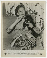 5d754 REBEL WITHOUT A CAUSE candid 8x10 still '55 Natalie Wood brushes her dog after reading script!