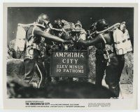 5d934 UNDERWATER CITY 8x10 still '62 great image of scuba divers at Amphibia City elevation sign!